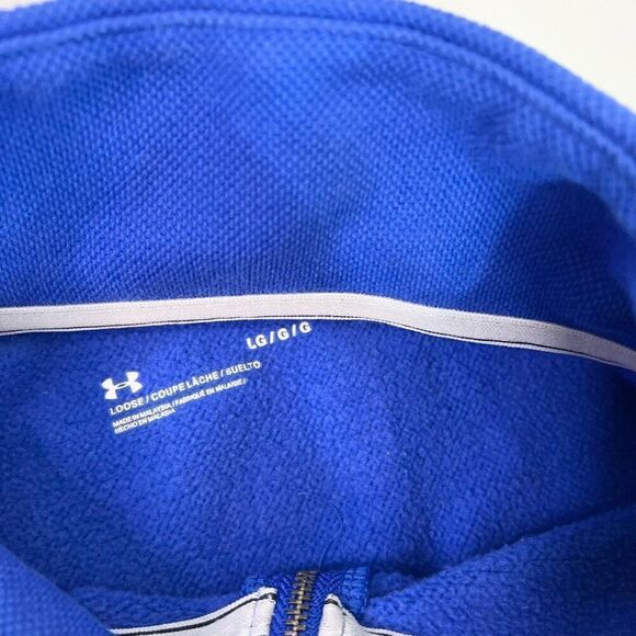 Under Armour Sweatshirt Womens Large Blue 1/4 Zip Playback Pullover Fleece Crop - Picture 2 of 7